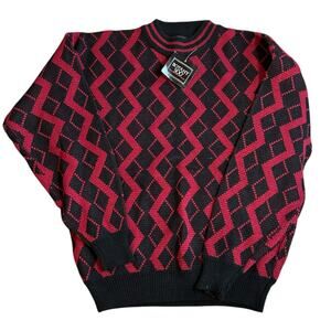 Vtg Botany 500 Acrylic Pullover Crewneck Sweater Size Large Abstract AOP Art Dad